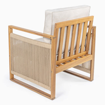 Gable Mid-Century Modern Roped Acacia Wood Outdoor Patio Chair with Cushions - JONATHAN Y